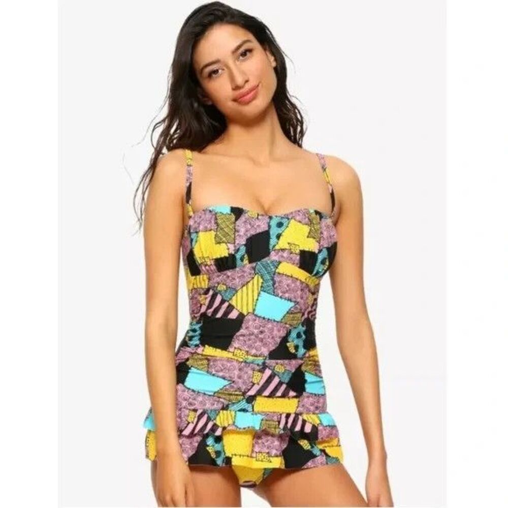 Hot Topic Disney Nightmare Before Christmas Sally One Piece Skirted Swim Suit S